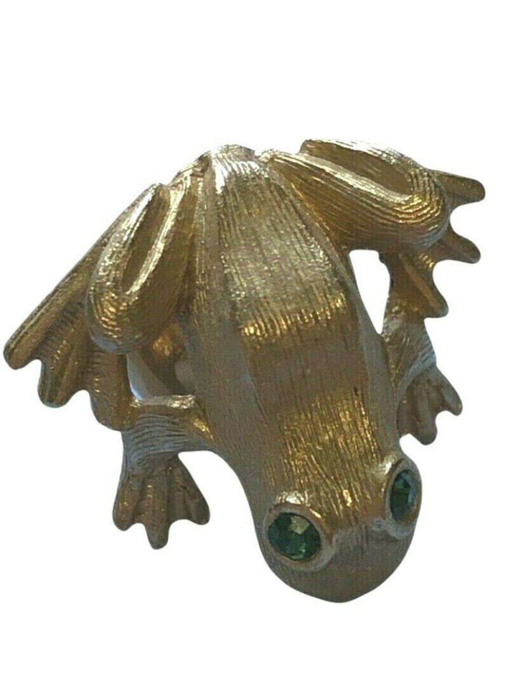 Avon Frog Gold Tone Tie Tack Lapel Pin Green Eyes Faux Gemstones Brooch EUC